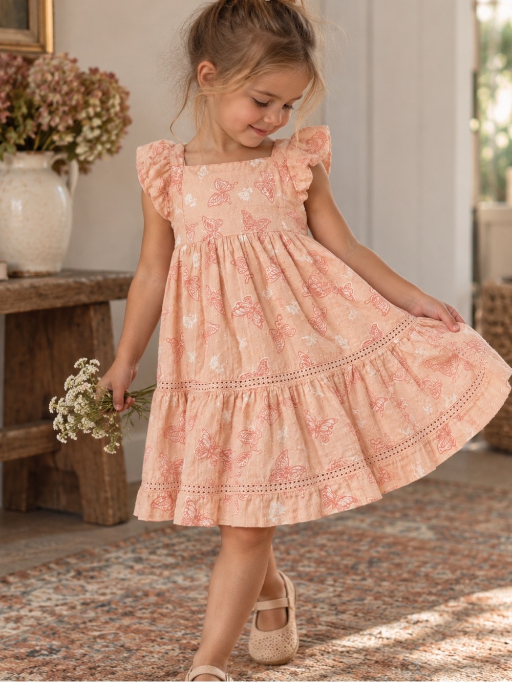 Shabby Chic Peach Butterfly Ruffle Sundress